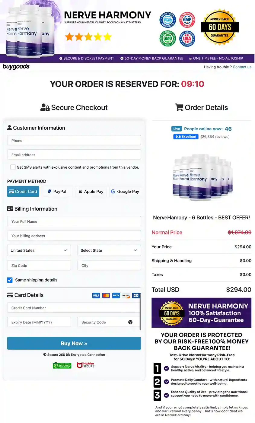 NerveHarmony secure checkout pricing preview USA